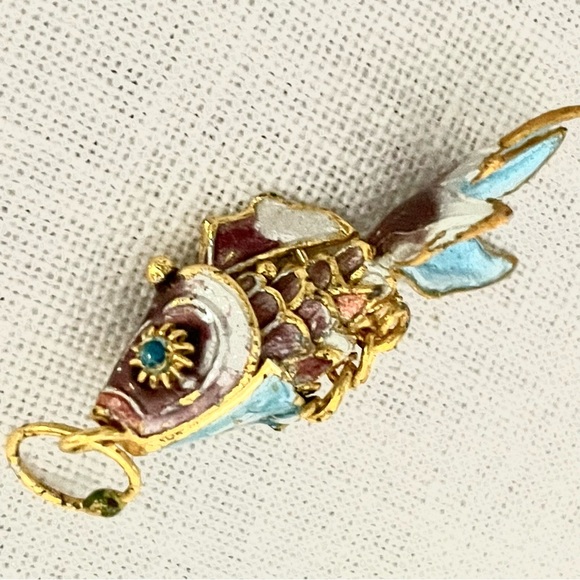 Cloisonné Wiggly Fish Pendant/Charm gold brown turquoise - Picture 5 of 13